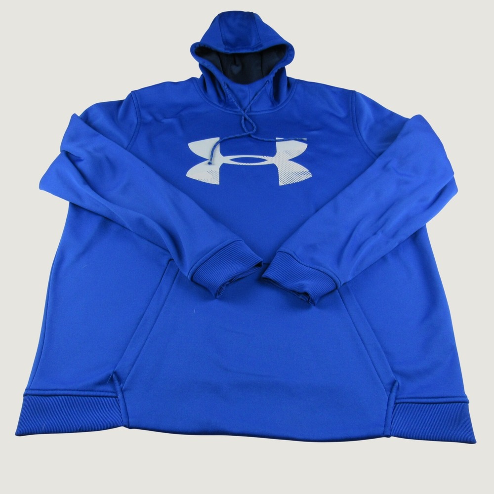 Under Armour Hoodie Mens XL Blue ColdGear Big Logo Fleece Pullover
